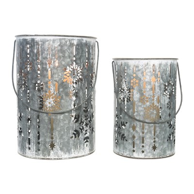 Transpac Metal 11.25 in. Silver Christmas Debossed Snowflake Candle Holder Set of 2