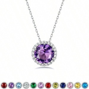 Sparkling Birthstone Necklaces for Women, Heart/Round/Teardrop/Square Crystal Solitaire Diamond Necklace, Birthday/Anniversary - 1 of 4