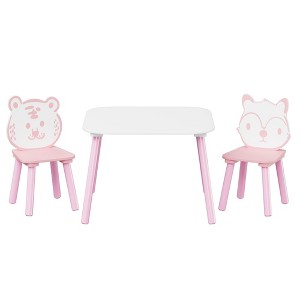 SEVOBAL Kids Table Sets, 3-Piece Wooden Activity Table with Animal Backrest for Toddler Drawing Learning and Playroom, Pink, 27.56"*26.38"*3.74" - 1 of 4