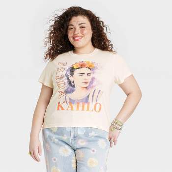 Women's Frida Kahlo Watercolor Short Sleeve Baby T-Shirt - Cream 3X