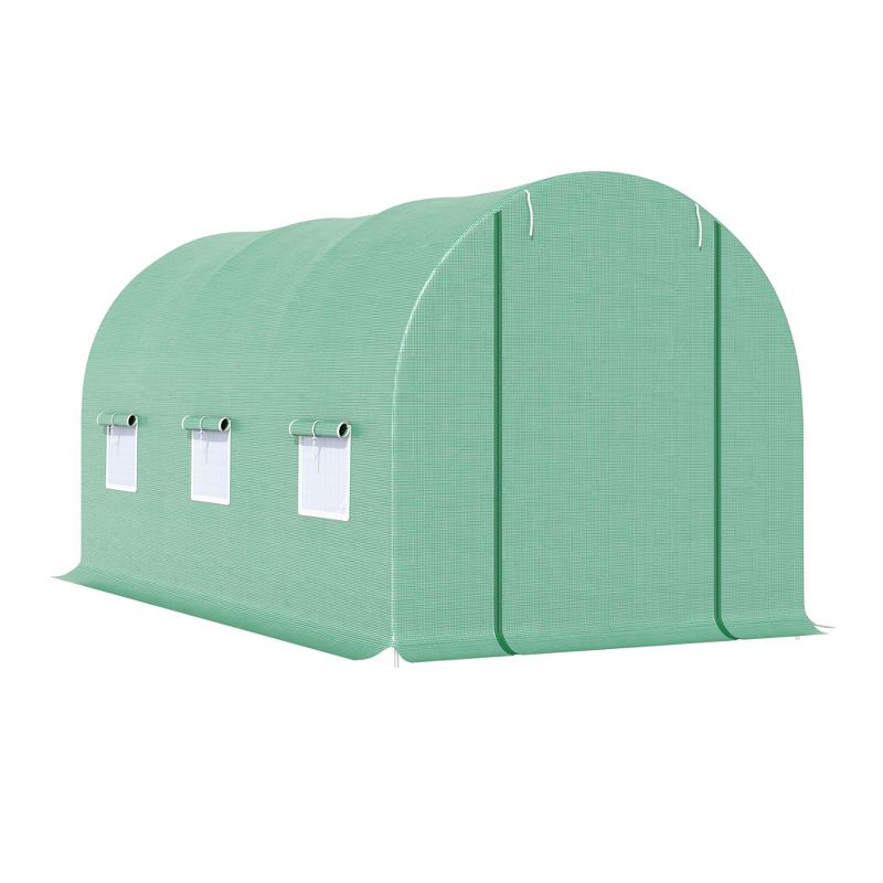 Outsunny Walk-In Tunnel Greenhouse, Large Garden Hot House Kit with 6 Roll-up Windows & Roll Up Door, Steel Frame, 4 of 9