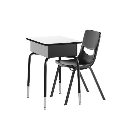 Flash Furniture HERCULES Student Desk with Open Front Metal Book Box, Desktop, and Frame and Heavy-Duty Flex Comfort Classroom Stack Chair