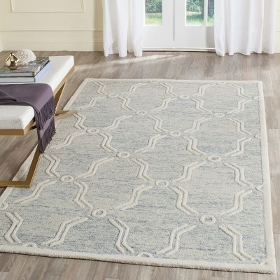 Handmade Light Blue/Ivory Tufted Wool Round Rug, 3' x 5'