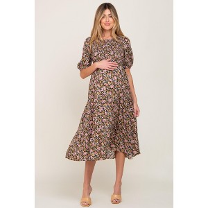 PinkBlush Multi-Color Floral Smocked Tiered Maternity Midi Dress - 1 of 4