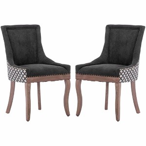QingMoon Dining Chairs Set of 2, Solid Wood Fabric Upholstered Kitchen Chairs Wingback Accent Chairs with Nailhead Trim for Dining Room - 1 of 4