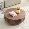 Gulches 31 Inch Round Walnut Coffee Table with Storage Handcraft Small for Apartment Modern Living Room Sturdy Pedestal - 3 of 4
