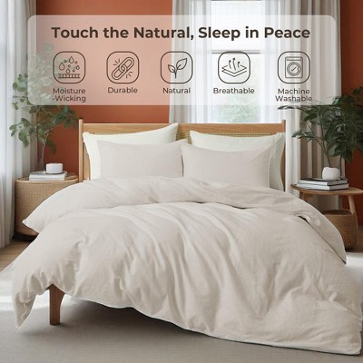 Peace Nest Linen Cotton Blend Duvet Cover Set, Durable, Breathable & Moisture-Wicking, 3 Piece Bedding Set with Pillow Shams