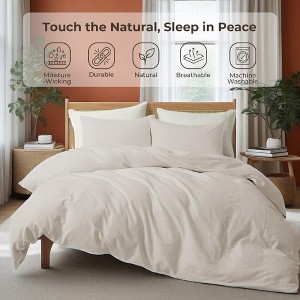Peace Nest Linen Cotton Blend Duvet Cover Set, Durable, Breathable & Moisture-Wicking, 3 Piece Bedding Set with Pillow Shams - 1 of 4