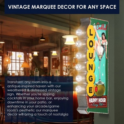Vintage Metal LED Cocktail Lounge Happy Hour Sign with Galvanized Finish