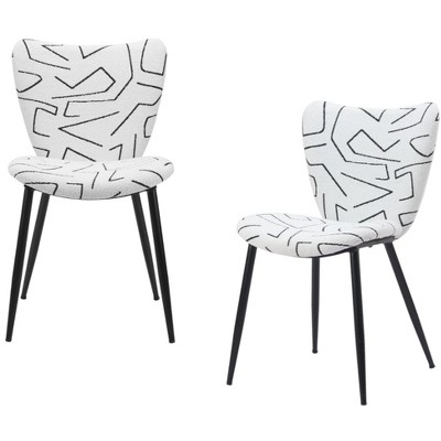 HomeRoots Set of Two White and Black Upholstered Faux Shearling Dining Side Chairs