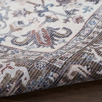 Olive Ivory Floral Cotton Chenille Rectangular Area Rug 3' x 5'