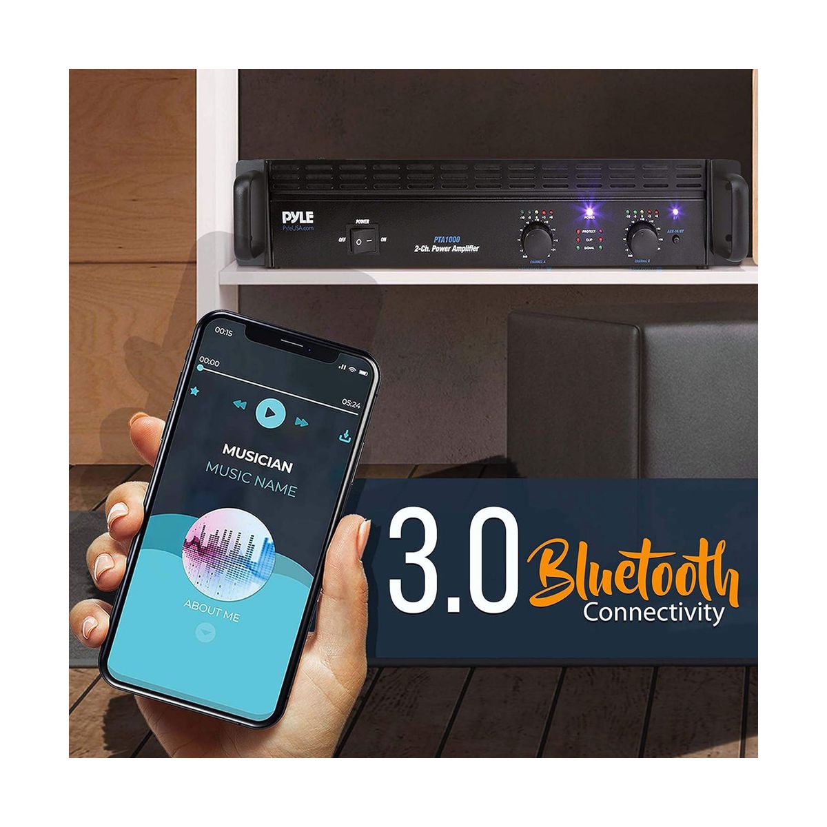 Bluetooth Power Amplifier for Streaming with Dual Speakers, All Devices Compatible, Wireless, Compact Design - thumbnail 2