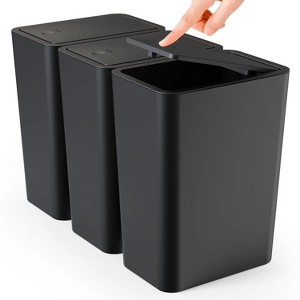 LunaLulinlk 3 Pack 10 Liter Small Lid Trash Can Plastic Trash Can, 2.6 Gallon Slim Trash Can Wastepaper Basket with Pop-Up Lid, Black - 1 of 4