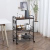 JUJABU 3-Tier Rolling Kitchen Cart with Storage Baskets, Side Hooks and Lockable Wheels, Brown - 3 of 4
