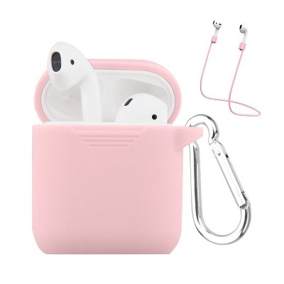 Insten Silicone Case Cover w/ Hookups & Airpods Strap compatible with Apple AirPods1/2, Pink