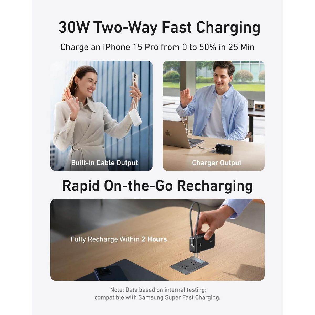 Anker Nano 3-in-1 Portable iPhone Charger, 10,000mAh Power Bank with Built-in USB-C Cable and Foldable Wall Plug, 30W Max Battery Pack - thumbnail 3