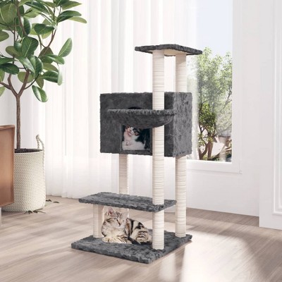 vidaXL Cat Tree Dark grey Engineered wood, plush, sisal Medium Modern