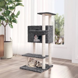 vidaXL Cat Tree Dark grey Engineered wood, plush, sisal Medium Modern - 1 of 4