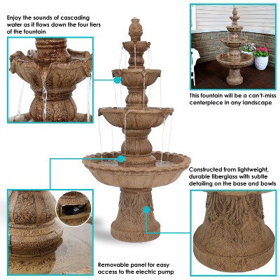 Tan Fiberglass Resin 4-Tier Pineapple Outdoor Water Fountain