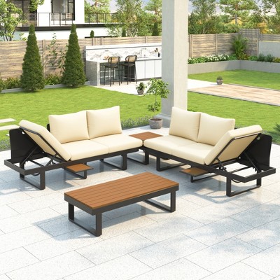 Maggift Terrace Seating Group, Casual Terrace Set, Outdoor Dialogue Set, Patio with Cushions, Backyard, Beige, 85.14"*49.2"*22.8"