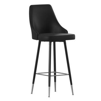 Flash Furniture Shelly Set of 2 Commercial LeatherSoft Bar Height Stools with Solid Black Metal Frames and Chrome Accented Feet and Footrests