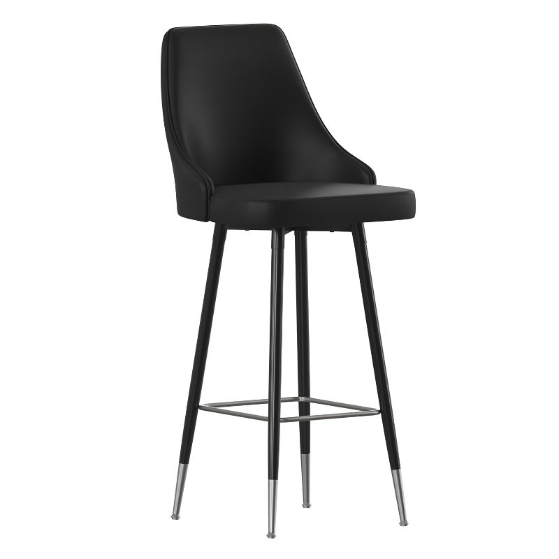 Flash Furniture Shelly Set of 2 Commercial LeatherSoft Bar Height Stools with Solid Black Metal Frames and Chrome Accented Feet and Footrests, 1 of 13