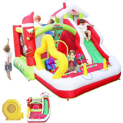 Inflatable Bounce House for Kids, Christmas Jumping Slide Castle with Air Blower Outdoor Indoor Playground Equipment for Boys Girls Christmas Gifts