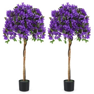 Tangkula 53" Artificial Azalea Tree Faux Floral Plant w/ Red Azalea Flowers Nursery Pot - 1 of 4