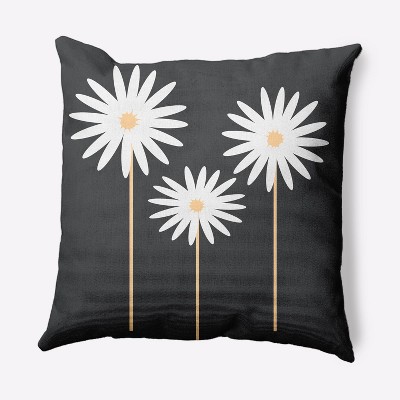 16"x16" Floral Print Square Throw Pillow Dark Gray - e by design: Contemporary Indoor Polyester Cushion with Down Alternative Fill