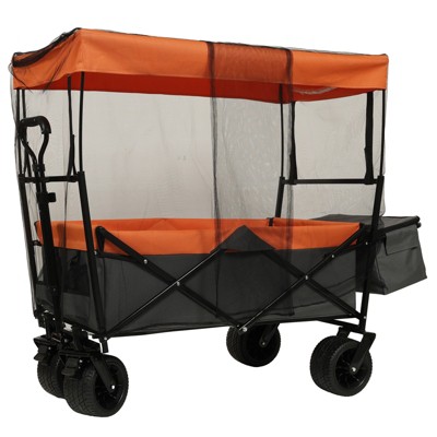 VisioGear Collapsible Wagon with Canopy, Wagon Stroller, Foldable Wagon for Camping, and Garden Use, Orange, 45.28"*22.83"*38.78"