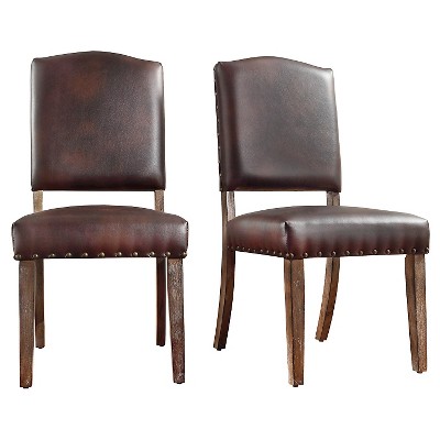 Set of 2 Cobble Hill Nailhead Accent Dining Chair Wood Marbled Chocolate - Inspire Q: Rubberwood Frame, Bonded Leather