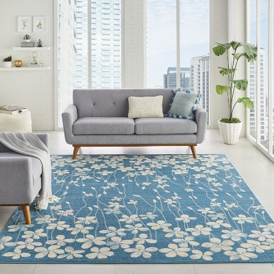 Handmade Turquoise Floral Viscose Rectangular 8' x 10' Rug