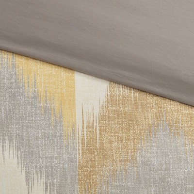 Yellow and Taupe Ikat Cotton King/Cal King Duvet Cover Set