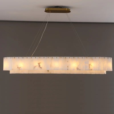 14-Lights Drum Rectangle Alabaster Chandelier