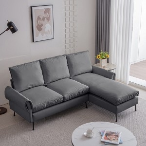 DOMETOUR 81 Inch L Shaped Sectional Sofa Faux Leather Couch with Reversible Chaise Lounge for Living Room - 1 of 4