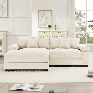 Aukfa Oversized 92" Modular Sectional Sofa with 1 Ottoman, Cream Corduroy, Thick Armrests, Ergonomic Cushions, Easy Assembly for Living Room - 1 of 4