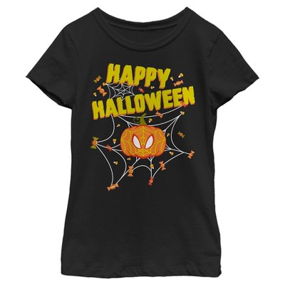 Girl's Marvel Spider-man Jack-o'-lantern Happy Halloween T-shirt ...