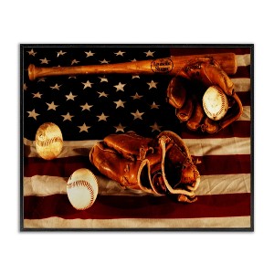 Stupell Industries Vintage American Flag Baseball Photo Framed Giclee Art - 1 of 4