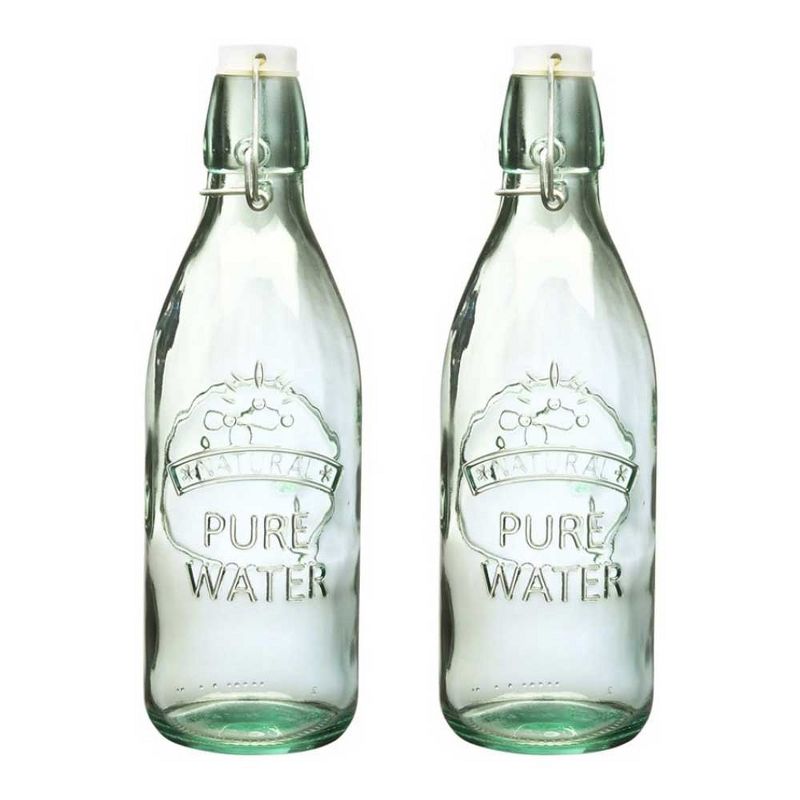 Amici Home Italian Recycled Green Water Tap Glass Bottle, 34oz, Set of 2, 1 of 5