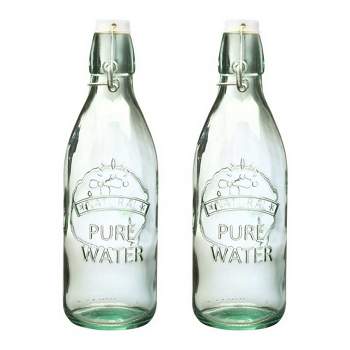 Amici Home Italian Recycled Green Water Tap Glass Bottle, 34oz, Set of 2