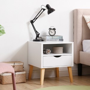 IHOMEADORE White Modern End Table with Drawer and Shelf - 1 of 4