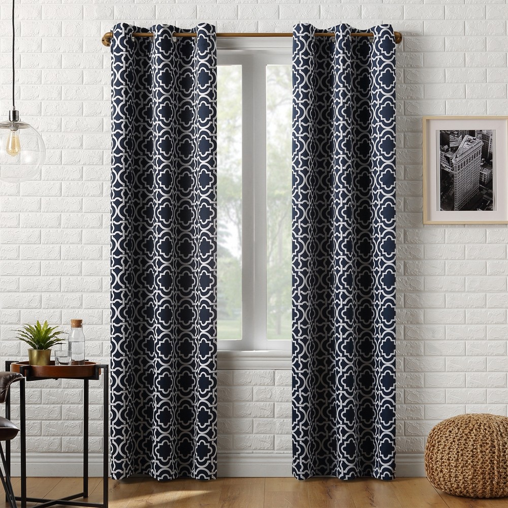 Photos - Curtain Rod / Track 40"x63" Sun Zero Blackout Barnett Trellis Grommet Curtain Panel Navy Blue: Thermal Insulated, Energy Efficient