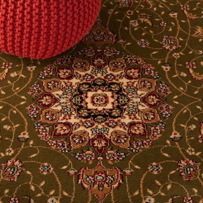 Ivory and Sage Floral Synthetic 8' Round Area Rug