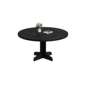 Black Round Dining Table with Curved Legs - Wood Panel Construction Suitable for Dining Room - 1 of 2