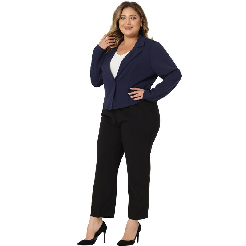 Agnes Orinda Women's Plus Size V Neck Button Notch Panel Formal Office Cropped Blazers, 3 of 6
