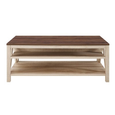 Taylen A Frame Farmhouse Open Storage Coffee Table Dark Walnut/White Oak - Saracina Home