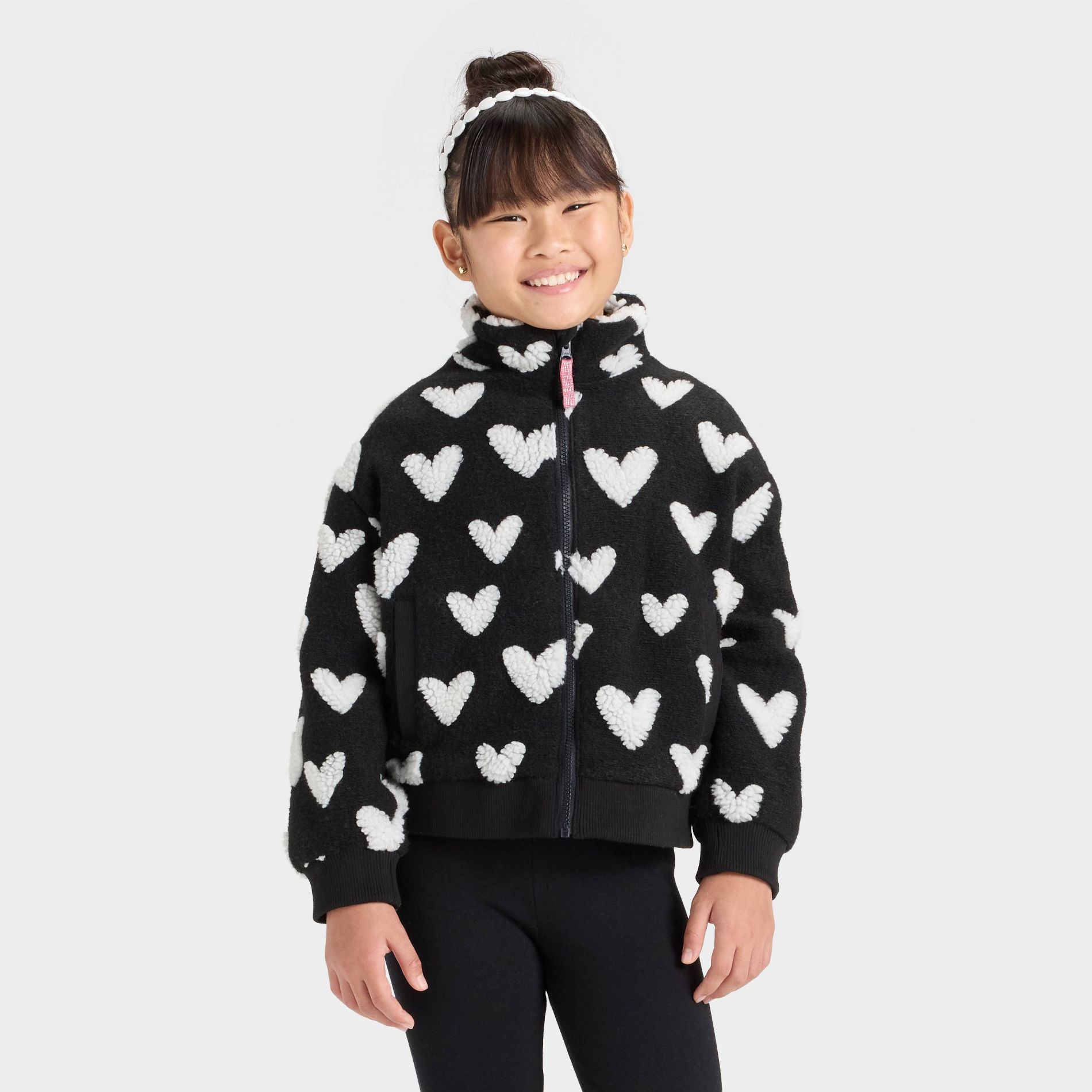 Girls' Hearts Fleece Jacket - Cat & Jack™ Black