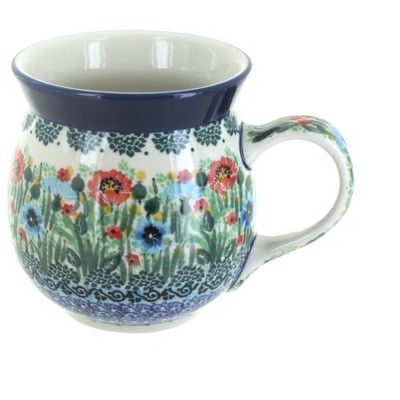 Blue Rose Polish Pottery Watercolor Garden Bubble Mug