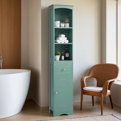 Tall Bathroom Cabinet, Freestanding Storage Cabinet with Drawer, MDF Board, Adjustable Shelf - Leovsnove
