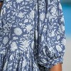 Women's Blue/Black Floral Puff Sleeve Mini Dress - Cupshe - 3 of 4